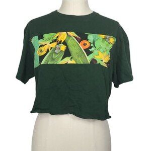 D&C Cropped Green Floral Skateboard Print Crewneck Short Sleeve Shirt M